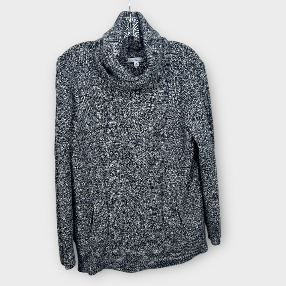 LLBean Sig Navy Marled Kangaroo pocket sweater sz M